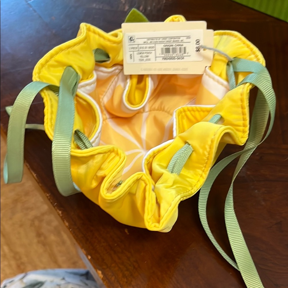 Yellow and Green Drawstring Bag